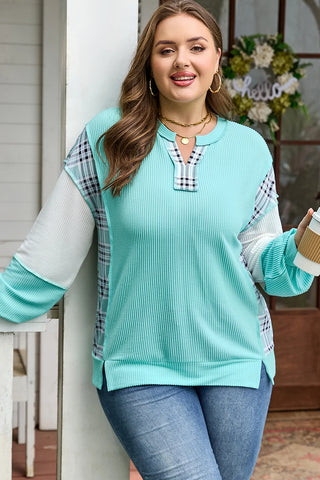 Turquoise Patchwork Henley Sweater