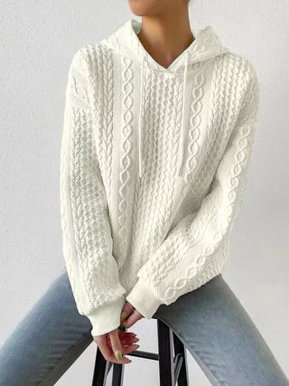 Textured Drawstring Long Sleeve Hoodie