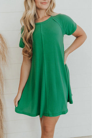 Kelly Green Exposed Seamed T-shirt Dress