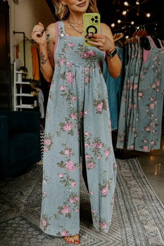 Floral Denim Overalls
