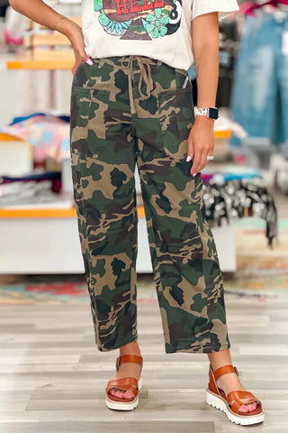 Wild & Free Camo Drawstring Barrel Jeans