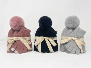 Cozy Pom-Pom Beanie & Thermal Glove Set