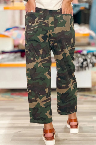 Wild & Free Camo Drawstring Barrel Jeans