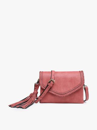 Sloane Flapover Crossbody w/ Whipstitch and Tassel