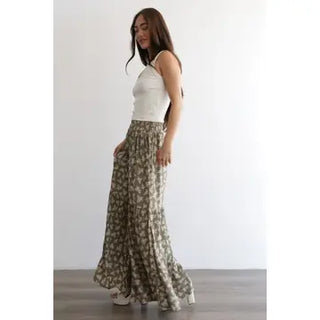 Sage Green Floral Tired Pants