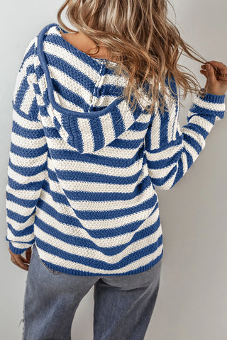 Hooded Striped Knit Sweater