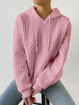 Textured Drawstring Long Sleeve Hoodie