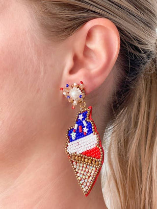 Patriotic Ice Cream Beaded Dangle Earrings