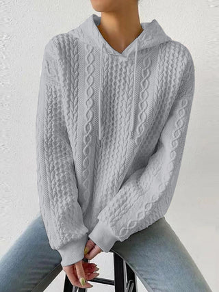 Textured Drawstring Long Sleeve Hoodie