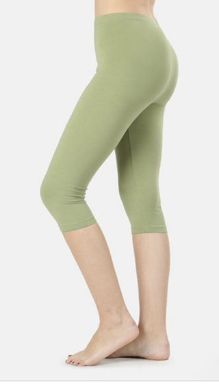 Sage Solid Capri Leggings Yoga Waistband