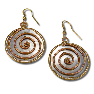 Mixed Metal Earrings - Spiral Circle