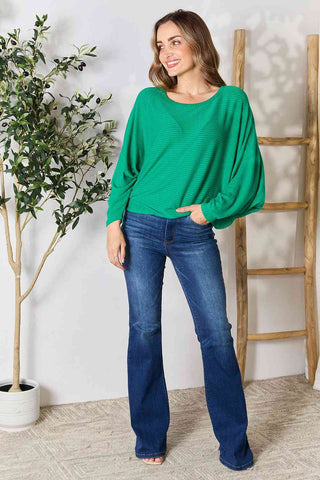 Zenana Full Size Round Neck Batwing Sleeve Blouse